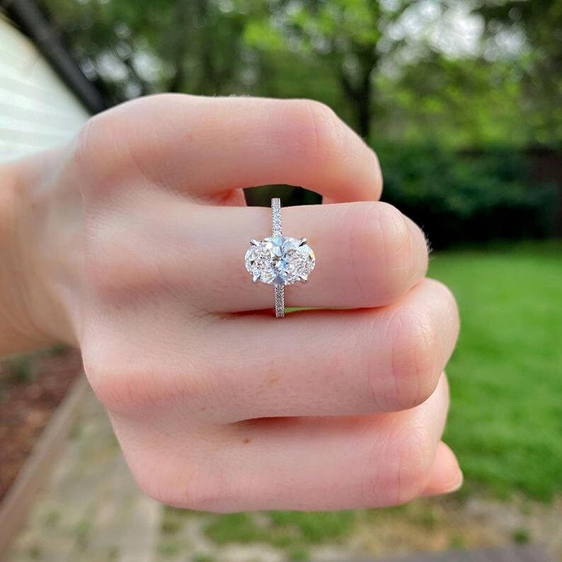 Oval cut 3.00 Ct Moissanite Engagement Ring 14K Rose Gold CZ Etsy