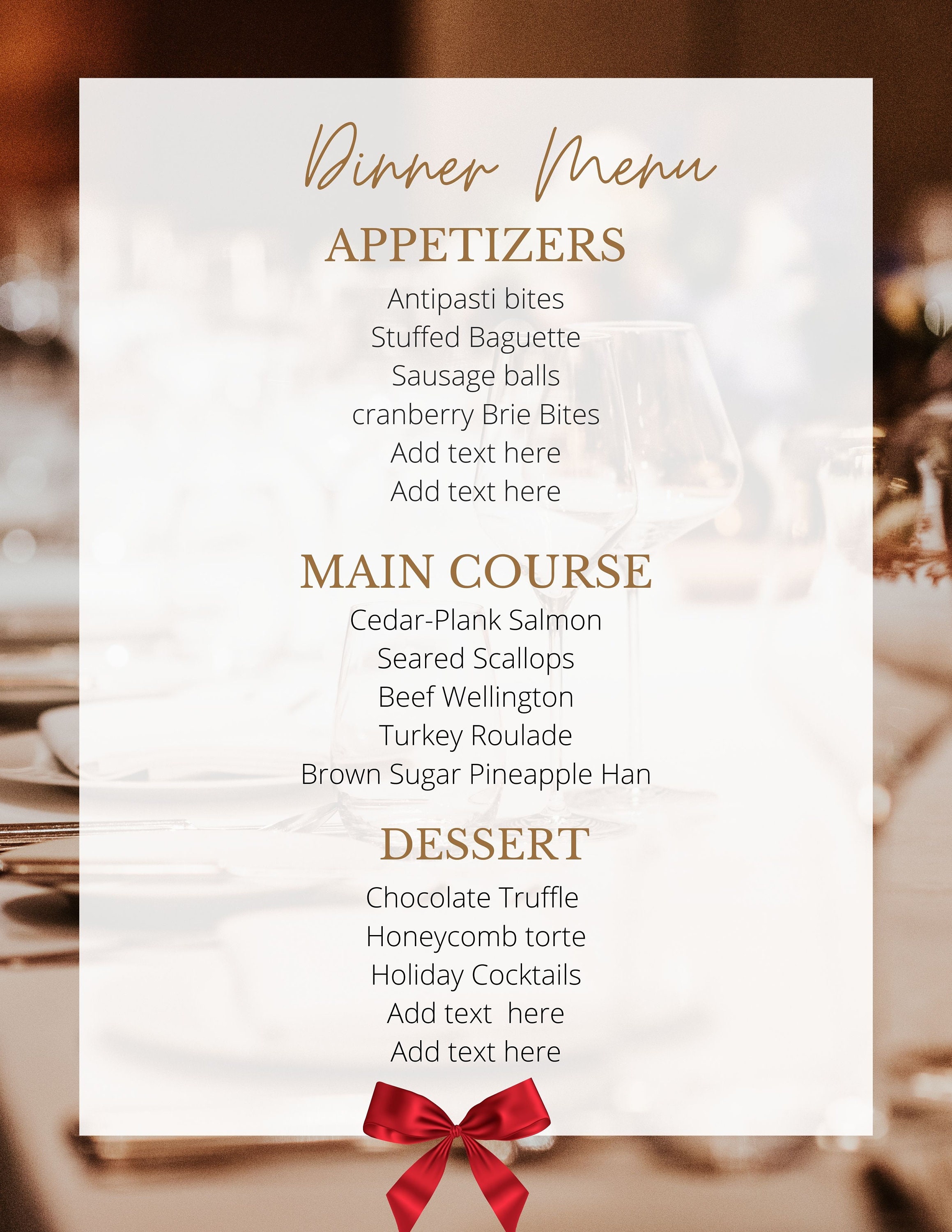 DINNER MENU, Elegant Dinner Menu, Dinner Party, Editable Dinner Menu