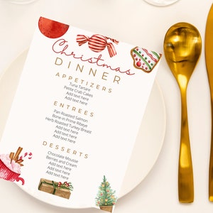 Christmas Menu, Christmas Dinner Menu, Christmas Party, Christmas Sign, Editable Dinner Menu templates, INSTANT DOWNLOAD , Bonus!