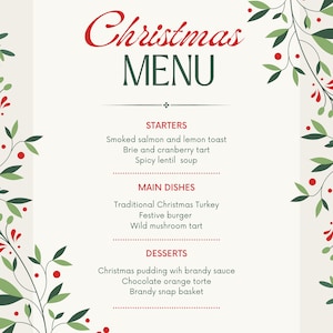 Weihnachtsmenü, EDITIERBARE Weihnachtsabendkarte, Weihnachtsfeier, Weihnachtsschild, INSTANT DOWNLOAD, Bonus!
