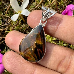 Fire Pietersite Pendant - Natural Storm Stone Jewelry - Blue and Gold Chatoyant Gemstone Necklace image 6