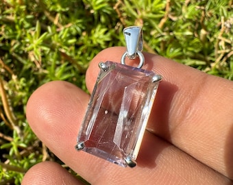 KUNZITE Crystal Pendant - Spodumene, Triphane Green Kunzite Crystal - kunzite necklace - kunzite charm - prong set - Housewarming Gift