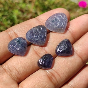 IOLITE Carved Cabochon - Iolite floral carved cabochons - hand Carved - pendant Charms - iolite crystal