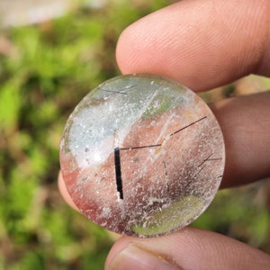 Natural Tourmalinated Quartz Cabochon - Rutilated quartz - Black tourmaline - Black rutile - Tourmaline - Smoky Quartz