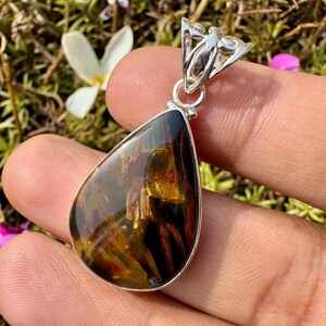 Fire Pietersite Pendant - Natural Storm Stone Jewelry - Blue and Gold Chatoyant Gemstone Necklace image 7