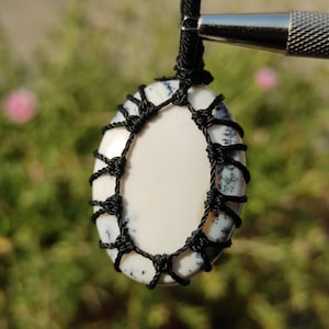Dendritic Opal Macrame Pendant - dendrite Opal Stone - Healing stone - Macrame crystal - Landscape Opal - healing Crystal stone