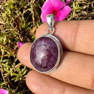Handmade Star Ruby Pendant - Natural Corundum, Sterling Silver, asterism effect, gift for her