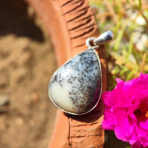 DENDRITE OPAL - dendritic opal pendant - natural landscape opal pendant - opal healing pendant - dendrite opal sterling silver pendent