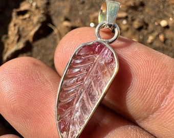 TOURMALINE Carved Pendant - Rubellite tourmaline Necklace  - tourmaline crystal - tourmaline Charm - healing crystal - pink tourmaline