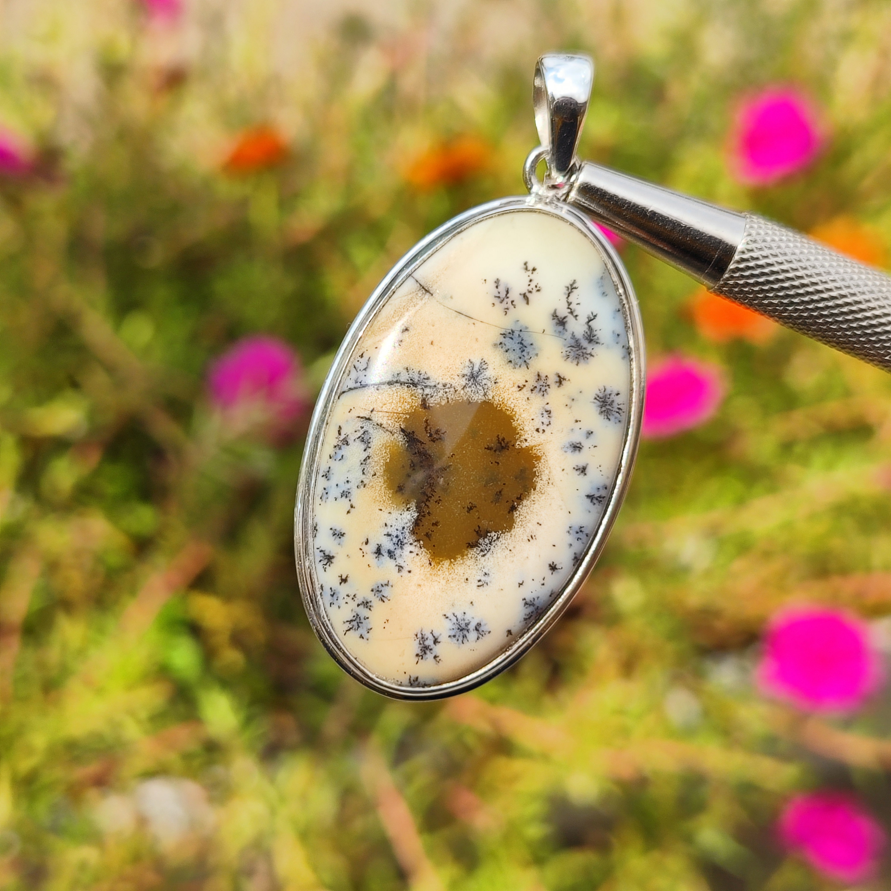 DENDRITE OPAL - dendritic opal pendant - natural landscape opal pendant - opal healing pendant - dendrite opal sterling silver pendent