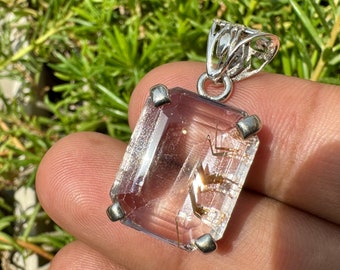 KUNZITE Crystal Pendant - Spodumene, Triphane Green Kunzite Crystal - kunzite necklace - kunzite charm - prong set - Housewarming Gift