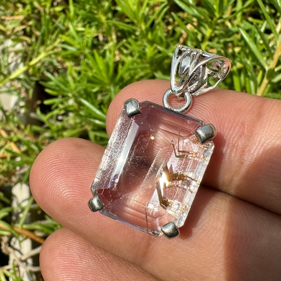 KUNZITE Crystal Pendant - Spodumene, Triphane Green Kunzite Crystal - kunzite necklace - kunzite charm - prong set - Housewarming Gift