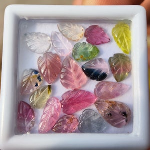 TOURMALINE - carved tourmaline leaves -  bio color pink tourmaline leaves set for jewelry making - tourmaline earrings