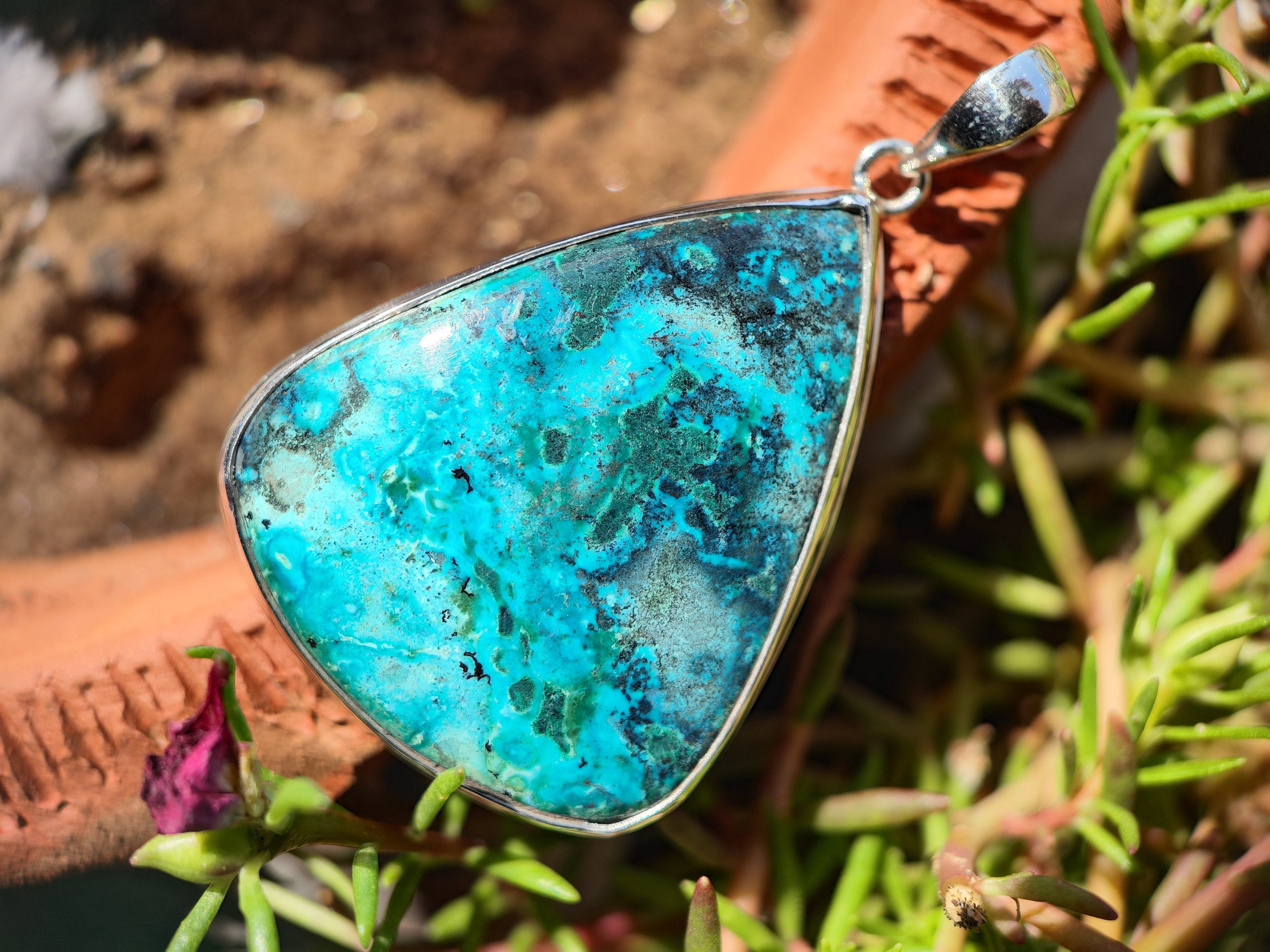 Chrysocolla Cabochon Pendant - Healing Crystal Charm, Malachite Necklace