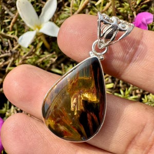 Fire Pietersite Pendant - Natural Storm Stone Jewelry - Blue and Gold Chatoyant Gemstone Necklace image 5