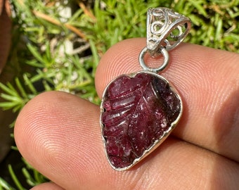 TOURMALINE Carved Pendant - Rubellite tourmaline Necklace  - tourmaline crystal - tourmaline Charm - healing crystal - pink tourmaline