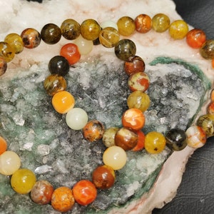 Dendrite opal - dendritic opal bracelet - natural landscape opal beads - opal healing bracelet - dendrite opal round beaded bracelet