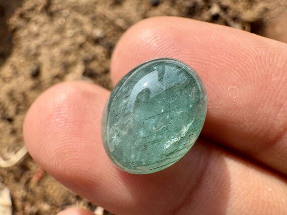 EMERALD CABOCHON - Zambian Emerald Cabochon - Rare hexagonal Inclusion - emerald cats eye effect - zambian lustrous emerald
