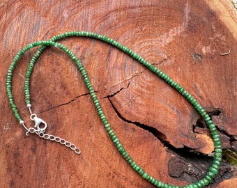 Tsavorite Green Garnet Bead Necklace - Micro Faceted, Healing Gemstone