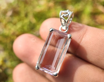 KUNZITE Crystal Pendant - Spodumene, Triphane Green Kunzite Crystal - kunzite necklace - kunzite charm - prong set - Housewarming Gift