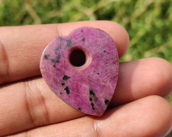 RUBY - Ruby crystal heart - ruby heart pendant - ruby drilled cabochon - healing crystal - corundum crystal Drilled Heart - manifestation