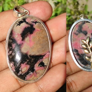 Rhodonite pendant - rhodonite necklace - rhodonite jewelry - rhodonite - Sterling silver - healing crystal necklace rhodonite crystal