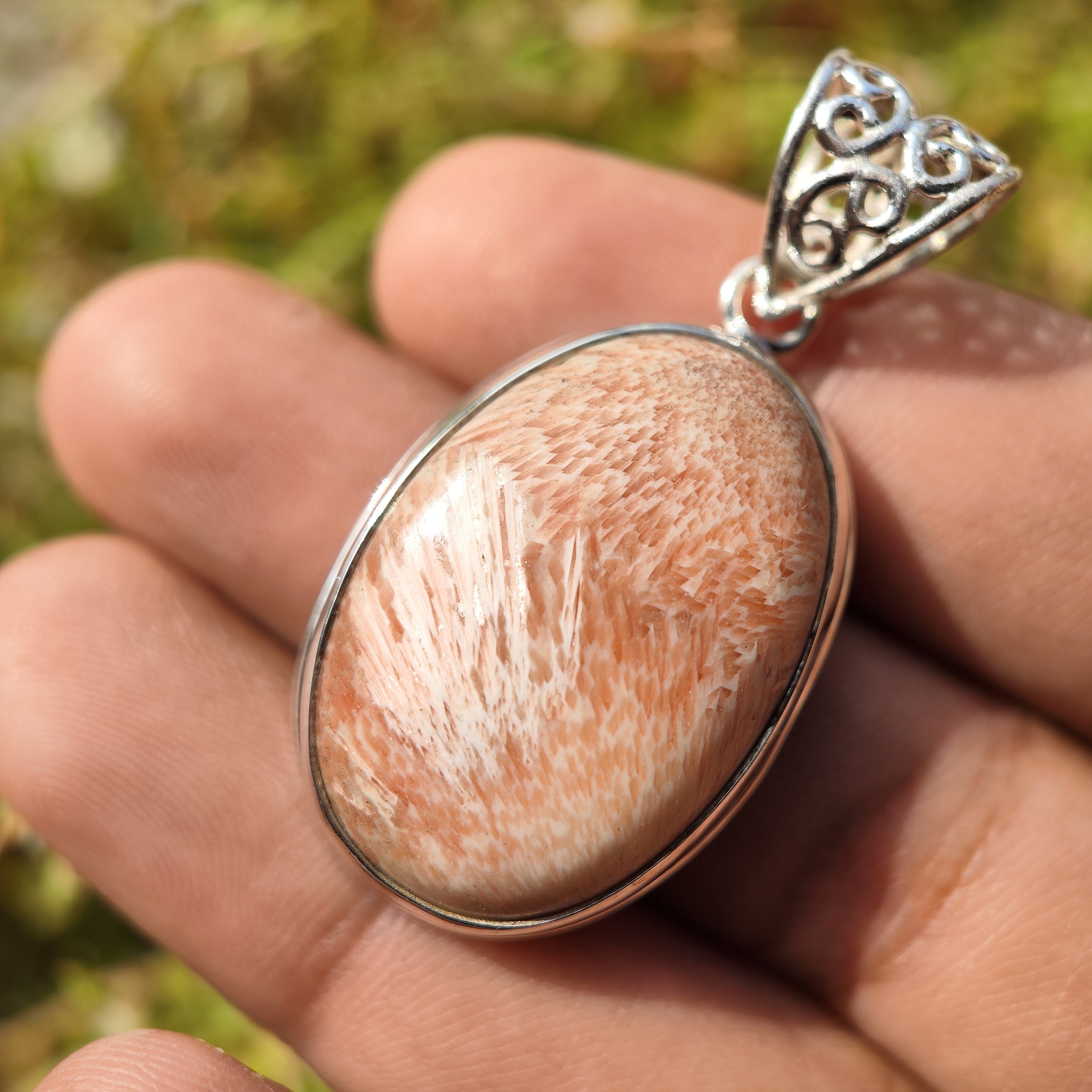 Ciondolo/Ciondolo Scolecite Cavansite Rosetta CARICO 925 + Catena 20 - Foto 10