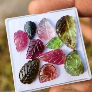 TOURMALINE - carved tourmaline leaves -  bio color pink tourmaline leaves set for jewelry making - tourmaline earrings