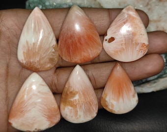 Orange Scolecite Crystal Cabochons, Mixed Shape Loose Gemstones - Set of 8