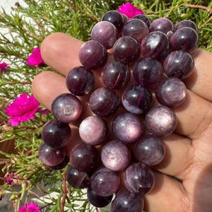 Pulseira ajustável com contas de lepidolita, joia de cristal de lepidolita natural, pulseira com pedra calmante e curativa, presente para ela, alívio da ansiedade