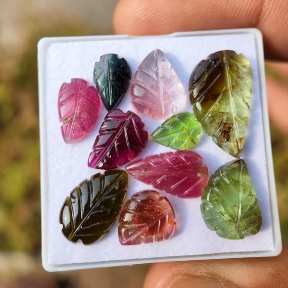 TOURMALINE Carved Tourmaline Leaves Bio Color Pink Tourmaline