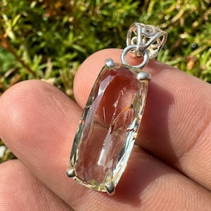 KUNZITE Crystal Pendant - Spodumene, Triphane Green Kunzite Crystal - kunzite necklace - kunzite charm - prong set - Housewarming Gift