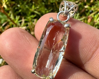 KUNZITE Crystal Pendant - Spodumene, Triphane Green Kunzite Crystal - kunzite necklace - kunzite charm - prong set - Housewarming Gift