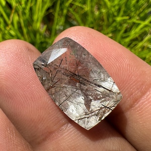 Tourmalinated Quartz Faceted Crystal - Rutilated quartz - Black tourmaline - Black rutile Quartz - Tourmaline - Smoky Quartz