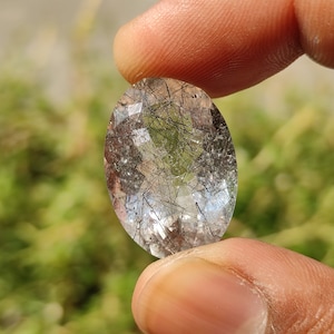 Tourmalinated Quartz Faceted Crystal - Rutilated quartz - Black tourmaline - Black rutile Quartz - Tourmaline - Smoky Quartz