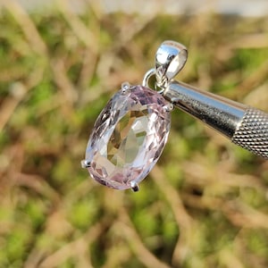 KUNZITE Crystal Pendant - Spodumene, Triphane Green Kunzite Crystal - kunzite necklace - kunzite charm - prong set - Housewarming Gift