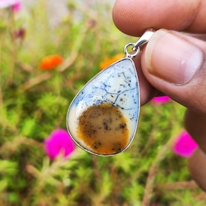 DENDRITE OPAL - dendritic opal pendant - natural landscape opal pendant - opal healing pendant - dendrite opal sterling silver pendent