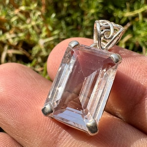 KUNZITE Crystal Pendant - Spodumene, Triphane Green Kunzite Crystal - kunzite necklace - kunzite charm - prong set - Housewarming Gift