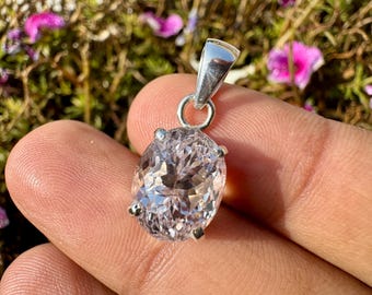 UV Reactive KUNZITE Gem Pendant - Spodumene, Triphane Green Kunzite Crystal - kunzite necklace - kunzite charm - prong set