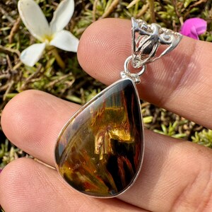 Fire Pietersite Pendant - Natural Storm Stone Jewelry - Blue and Gold Chatoyant Gemstone Necklace image 4