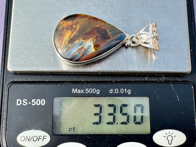 Fire Pietersite Pendant - Natural Storm Stone Jewelry - Blue and Gold Chatoyant Gemstone Necklace image 3