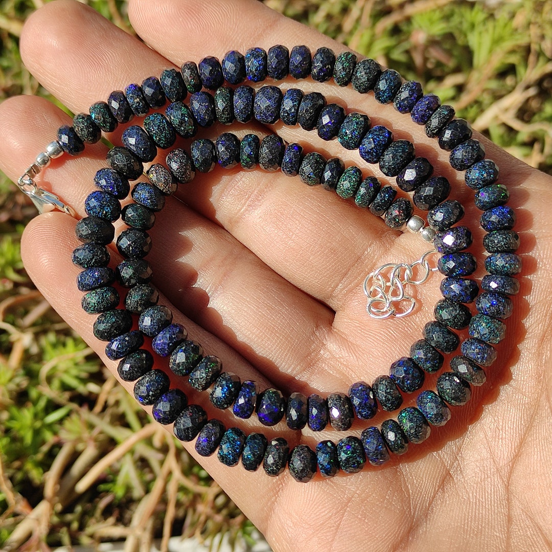 Andamooka Matrix Opal Roundelle Beads Necklace Black Matrix Opal Beads