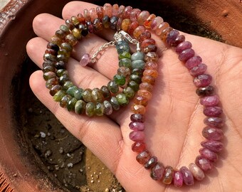 TOURMALINE  NECKLACE - Tourmaline faceted beaded necklace - Brazilian tourmaline crystals - tourmaline multi shaded necklace - Tourmaline