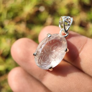 Rose Quartz Pendant - Rose quartz carved - fine crystal from Brazil - rose quartz necklace - Clear Crystal Quartz - pendant and charms
