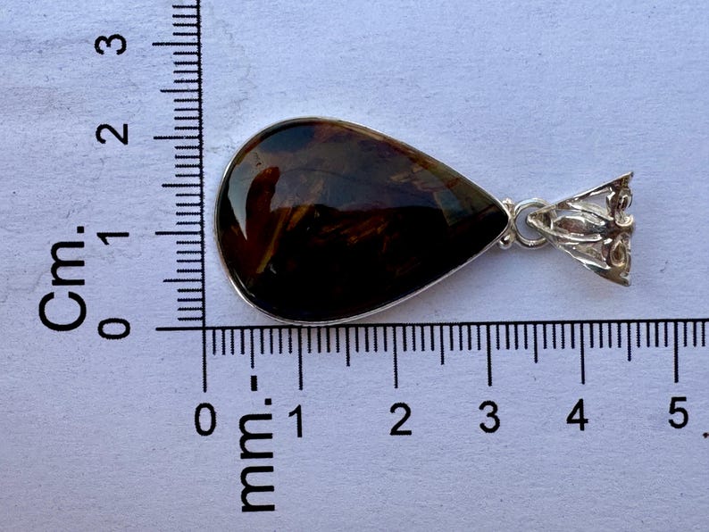 Fire Pietersite Pendant - Natural Storm Stone Jewelry - Blue and Gold Chatoyant Gemstone Necklace image 2