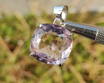 KUNZITE Crystal Pendant - Spodumene, Triphane Green Kunzite Crystal - kunzite necklace - kunzite charm - prong set - Housewarming Gift