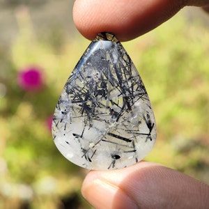 Natural Tourmalinated Quartz Cabochon - Rutilated quartz - Black tourmaline - Black rutile - Tourmaline - Smoky Quartz
