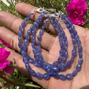 Tanzanite Bead Bracelet, Natural Oval Gemstone Bracelet, Adjustable Blue Crystal Jewelry, December Birthstone Gift, Handmade Beaded Bracelet