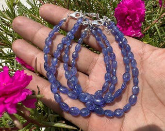 Tanzanite Bead Bracelet, Natural Oval Gemstone Bracelet, Adjustable Blue Crystal Jewelry, December Birthstone Gift, Handmade Beaded Bracelet