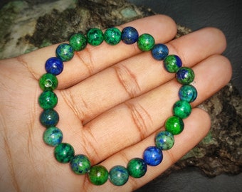 Pulsera de cuentas de azurita y malaquita: joyería con piedras curativas
